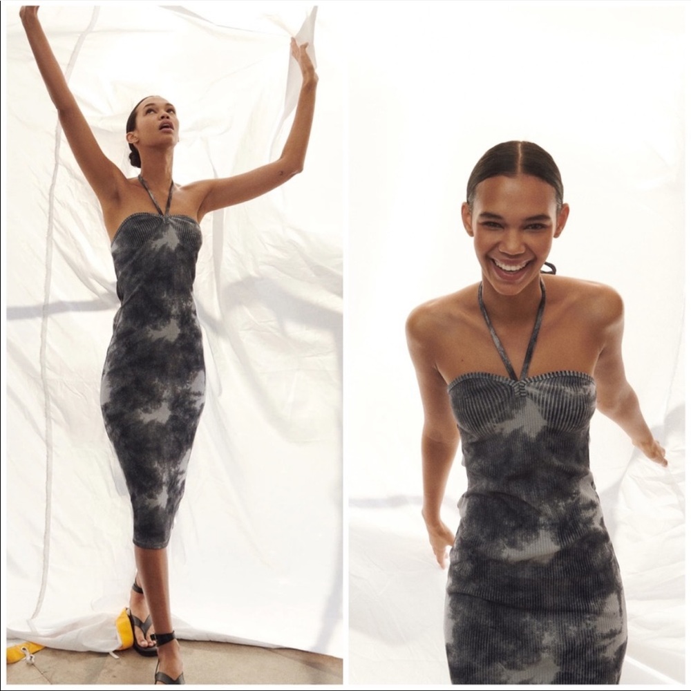 NWT Zara Tie Dye Ribbed Bodycon Halter Midi Dress